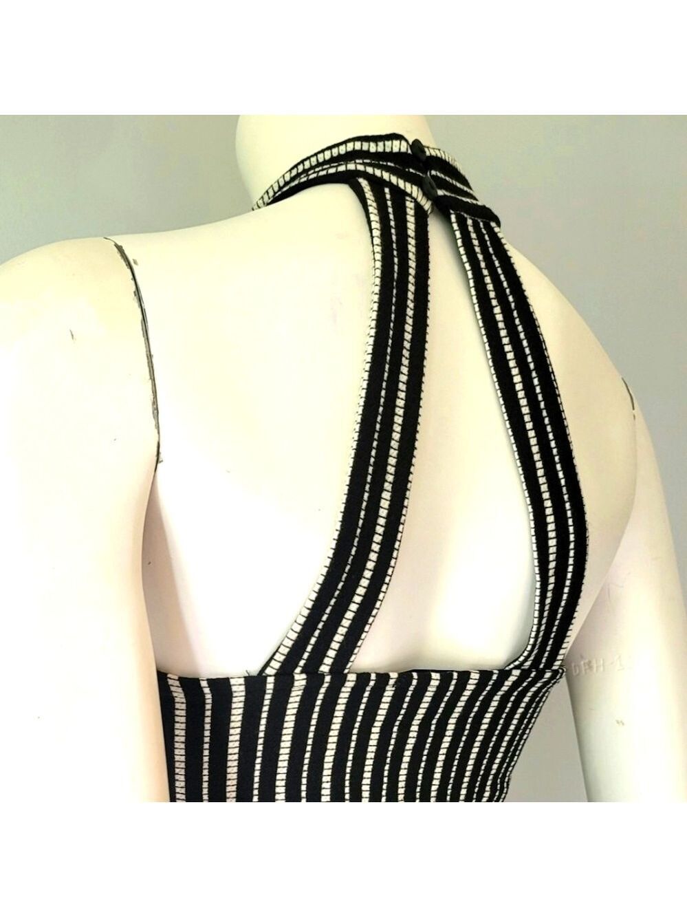 Dynamite Petite Striped Open Back Halter Crop Top